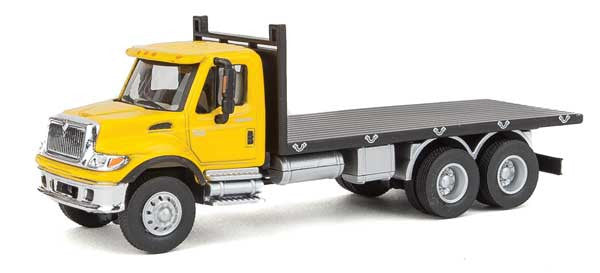 Walthers 949-11653 International 7600 3-Axle Flatbed Truck Yellow Cab, Black Flatbed - Assembled HO Scale SceneMaster