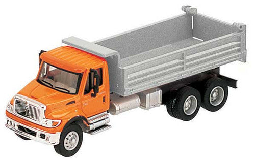 Walthers 949-11661 International 7600 3-Axle Heavy-Duty Dump Truck Orange Cab, Silver Dump Body - Assembled HO Scale SceneMaster