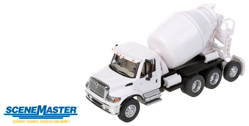 Walthers 949-11678 International 7600 3-Axle Cement Mixer White - Assembled HO Scale SceneMaster