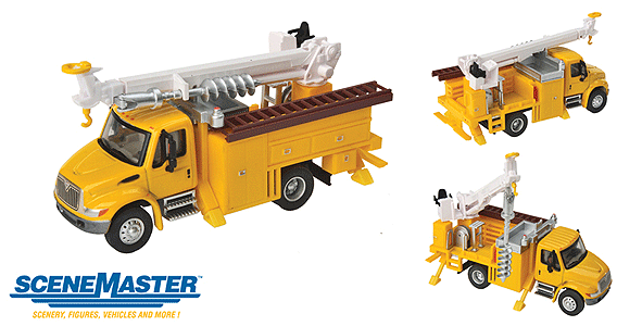 Walthers 949-11732 International 4300 Utility Truck w/Drill Yellow - Assembled HO Scale SceneMaster