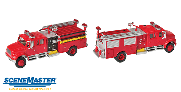 Walthers 949-11841 International 4900 Crew Cab Fire Engine Red - Assembled HO Scale SceneMaster