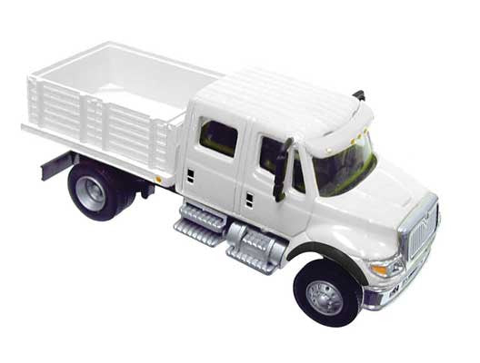 Walthers 949-11880 International 7600 2-Axle Crew Cab Truck with Solid Stake Bed White with Railroad Maintenance-of-Way logo decals - Assembled HO Scale SceneMaster