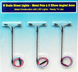 Rock Island Hobby RIH-013102 N Scale Streetlights vertical pole and 2 elbow angled arms 013102
