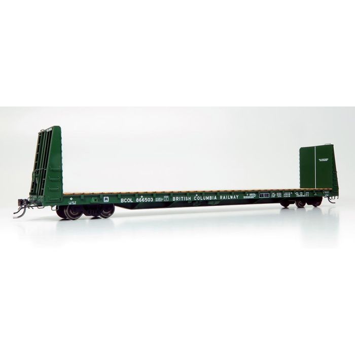 Rapido 147005 Marine Industries Bulkhead Flatcar BCOL British Columbia Railway (dark green) #866568 HO Scale