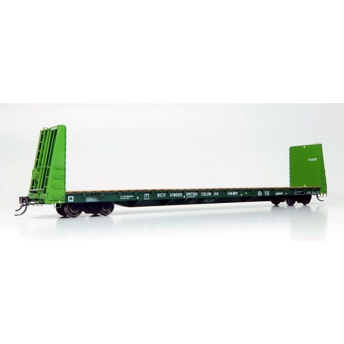 Rapido 147006 Marine Industries Bulkhead Flatcar BCIT British Columbia Railway (International Scheme, 2-Tone Green) #818006 HO Scale