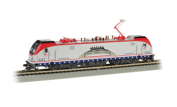 Bachmann 160-67403 /   AMTRAK ELECTRIC LOCOMOTIVE Cities Sprinters for Northeast Corridor ACS-64    #642 SALUTES OUR VETERANS TCS WOW CD Quality, Keep-Alive, TCS Audio Assist Lighting including Ditch Lights (SCALE=HO) Part # 160-67403
Pantograph extension & retraction
