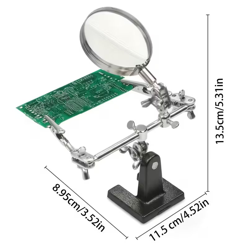 Professional Repair Station with Magnifier - Adjustable Folding Arm & Heavy-Duty Base, Magnifying Glass PCB Holder - Magnification for Electronics/Watchmaking ALL Scale