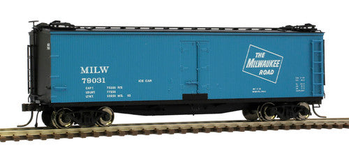 Atlas 20005845 40' Wood Reefer MILW - Milwaukee Road #79018 (blue, black, Ice Service) HO Scale