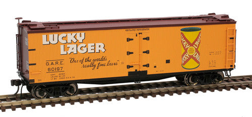 ATLAS 20006324 40' Wood Reefer Lucky Lager #60197 (yellow, brown, red, white) HO Scale