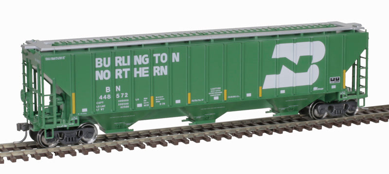 ATLAS 20006632 Thrall 4750 Covered Hopper - BNSF - ex BN w/ Conspic Stripes #448408 (Cascade Green, white, yellow Conspicuity Marks) HO Scale