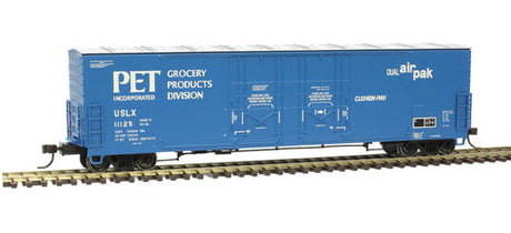 Atlas 20006777  USLX - PET Inc. #11125 (blue, white) Evans 53' Double Plug-Door Boxcar HO Scale