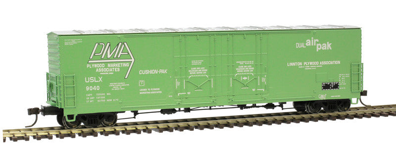 Atlas 20006779  USLX - Plywood Marketing Associates #9040 (teal, white) Evans 53' Double Plug-Door Boxcar HO Scale