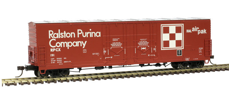 Atlas 20006782 RPCX - Ralston Purina #142 (As Delivered, red, white) Evans 53' Double Plug-Door Boxcar HO Scale