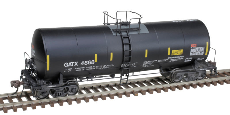 Atlas 20007210 Trinity 17,600-Gallon Corn Syrup Tank Car - GATX #4856 (black, white, yellow, Conspicuity Stripes) HO Scale