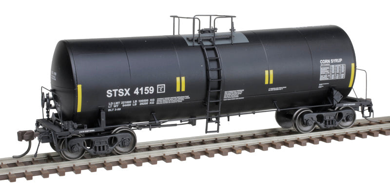 Atlas 20007217 Trinity 17,600-Gallon Corn Syrup Tank Car - STSX Tate & Lyle Staley #4159 (black, white, yellow), Conspicuity Stripes HO Scale