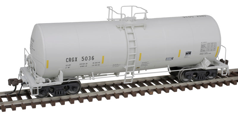 Atlas 20007223 Trinity 17,600-Gallon Corn Syrup Tank Car - Cargill #5091 (UTCI Repaint, light gray, black, yellow, Conspicuity Stripes) HO Scale