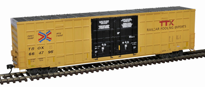 Atlas Master 20007289 Gunderson 7550 DD Boxcar - TTX TBOX #664795 (yellow, black, Next Load Any Road Logo) HO Scale