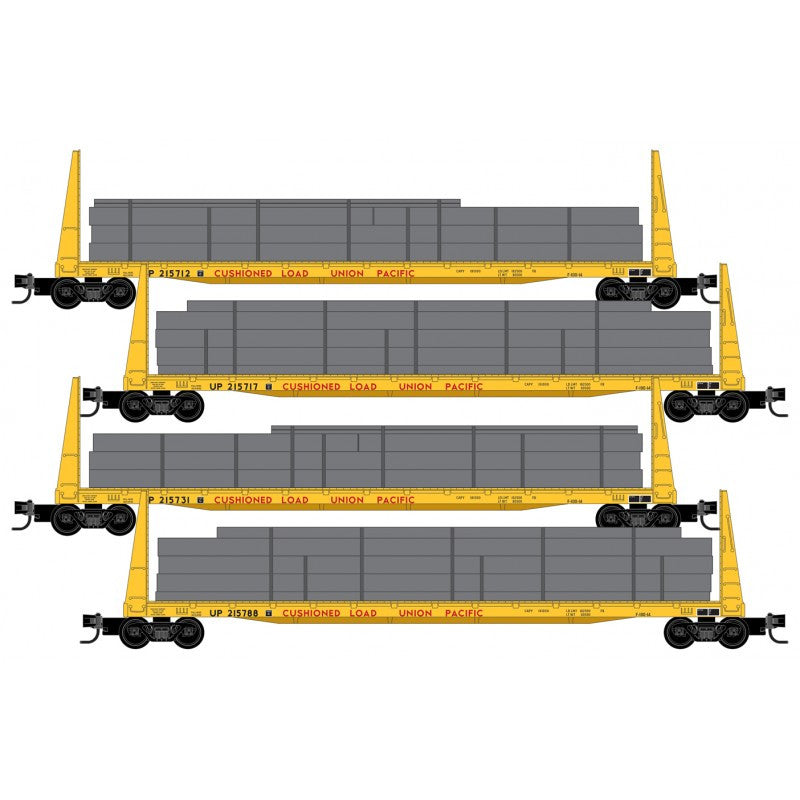 MICRO TRAINS 993 00 185 Bulkhead Flat car with load UP - Union Pacific 4 Car Runner pack  N Scale 99300185