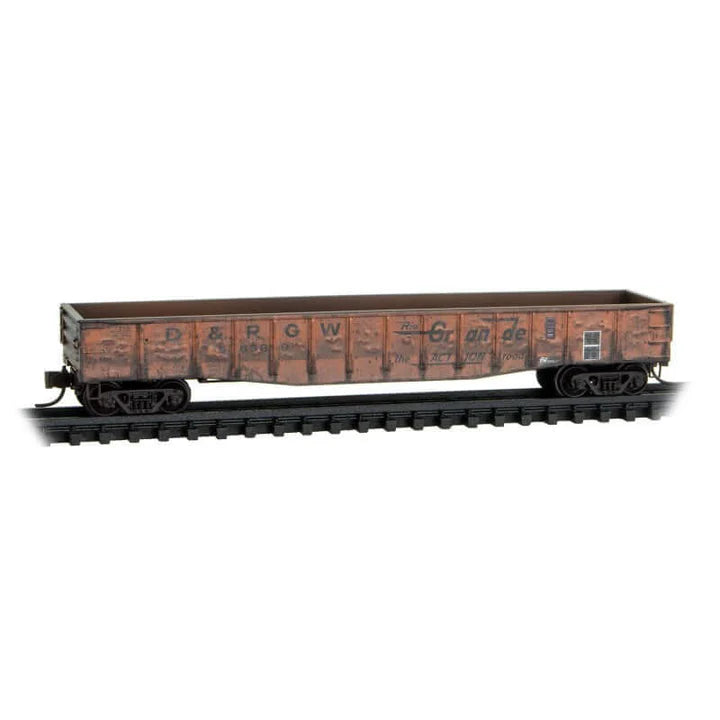 Micro-Trains 983 05 036 50' Steel Gondola 4-Pack (Jewel Cases) - Ready to Run - Denver & Rio Grande Western #56389, 56393, 55101, 55437 (Weathered) N Scale