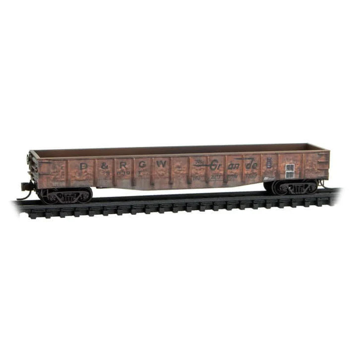 Micro-Trains 983 05 036 50' Steel Gondola 4-Pack (Jewel Cases) - Ready to Run - Denver & Rio Grande Western #56389, 56393, 55101, 55437 (Weathered) N Scale