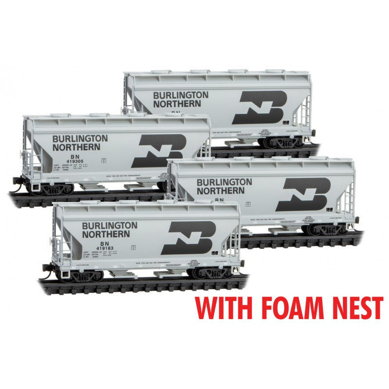 Micro Trains 993 00 215 2 Bay Covered Hopper BN Burlington Northern 4 Car Runner Pack