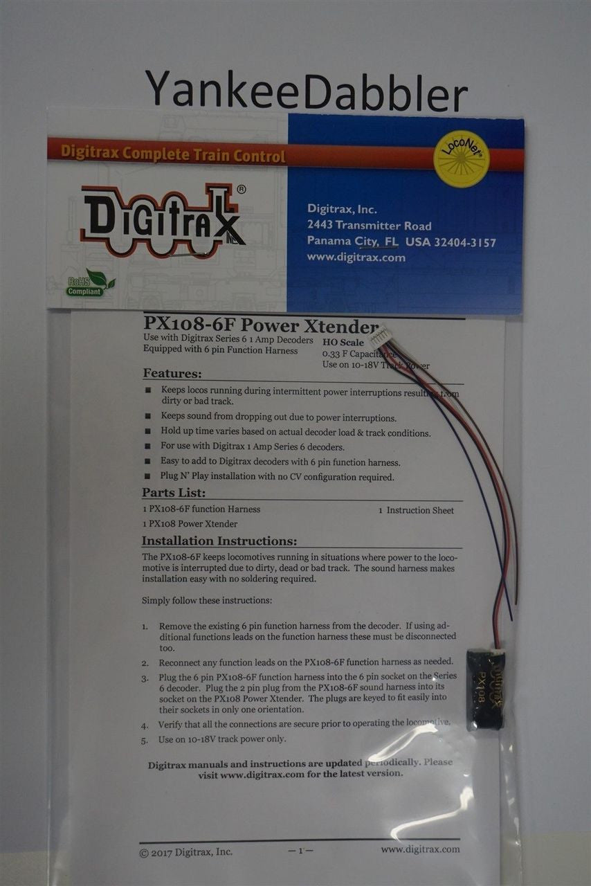 PX108-6F Digitrax / Power Xtender for 6 Pin  (Scale = ALL)  Part # 245-PX1086F