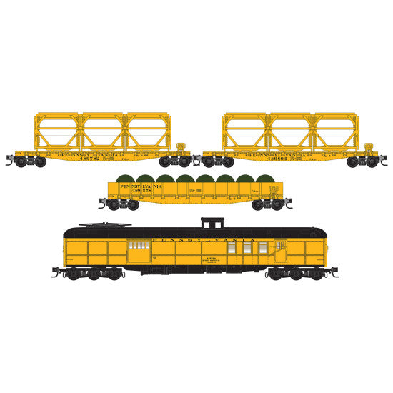 Micro-Trains 98302277 50' Flatcars and 70' Heavyweight Mail Baggage Car - Pennsylvania #489752, #489804, #489558, & #495204 N Scale