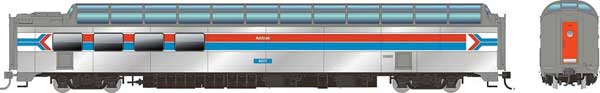 Rapido 175012 SP 3/4 Dome-Lounge - Ready to Run -- Amtrak #9372 (Phase I, silver, red, blue, black, Flat Sides) HO Scale