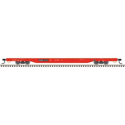 Atlas 20007977 68' Flatcar - Ready to Run -- Department of Defense DODX #41110 (red, black) HO Scale