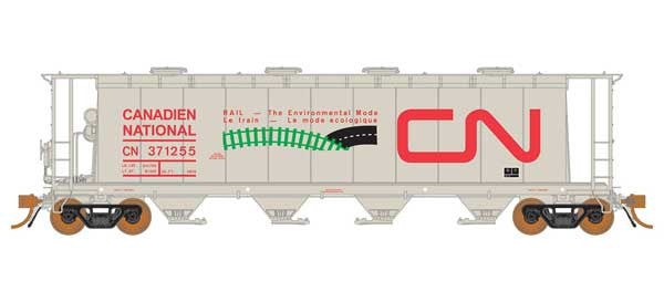 Rapido 127013-1 CN - Canadian Natioanl CNIS (gray, red; Noodle, Environmental Mode Logos) #369260 NSC 3800 Cylindrical Covered Hopper HO Scale