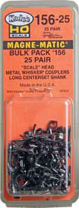 156-25  Kadee / Scale Head #156 Bulk Pack WHISKER® Couplers Long Centerset 25 pair (HO Scale) Part # 380-156-25