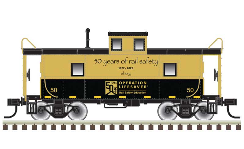 Atlas 50006266 C&O-Style Steel Center-Cupola Caboose - Operation Lifesaver #50 (50th Anniversary Commemorative, black, gold) N Scale