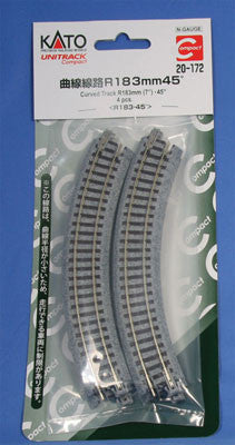 Kato 20-172 Unitrack Compact 183mm (7") Radius 45º Curve Track [4 pcs]; N Scale, 20172