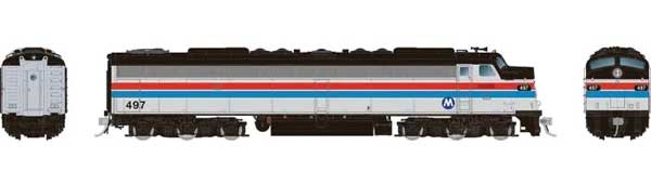 Rapido 28806 EMD E8A HEP Metro North #497 (Ex-Amtrak Phase II, silver, red, blue, white, black, MN Logo) with DCC & Sound HO Scale