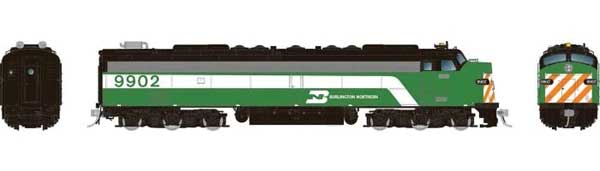 Rapido 28812 EMD E8A HEP Burlington Northern #9915 (Commuter Scheme, silver, Cascade Green, red, white) with DCC & Sound HO Scale