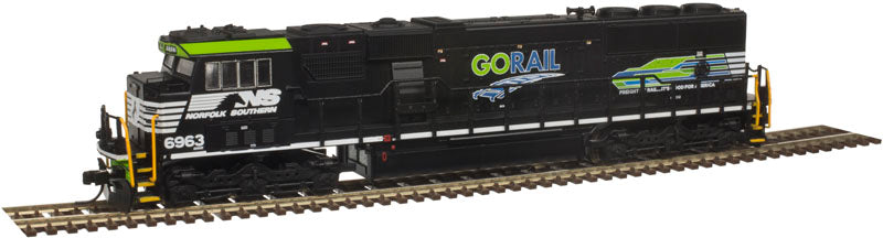 ATLAS 40003990 SD60E NS - Norfolk Southern #6963 (Go Rail Scheme, black, white, green) with Ditch Lights DCC & Sound N Scale