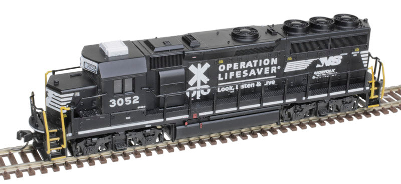 ATLAS 40004746 EMD GP40-2 - NS Norfolk Southern #3045 (black, white, Operation Lifesaver) DCC & Sound Equipped N Scale