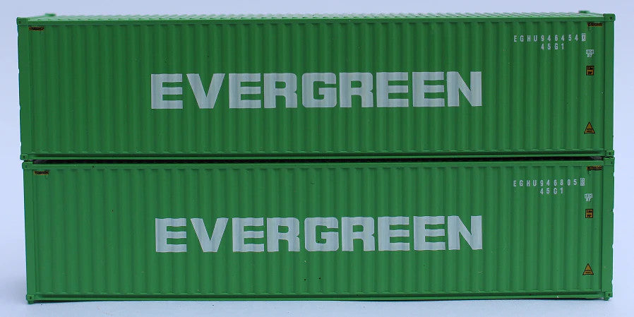 JTC MODEL TRAINS 405134 EVERGREEN (EGHU scheme)– 40' HIGH CUBE containers with Magnetic system, Corrugated-side N Scale