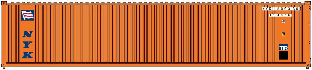 JTC MODEL TRAINS 405508 NYK ( INITIALS) 40' Standard Height 8'6 2-P-44-P-2 Panel side standard wave corrugations containers N Scale