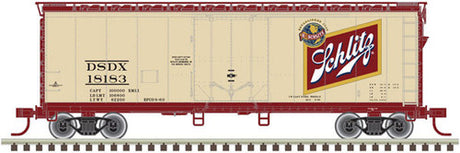 Atlas 20006334 40' Plug-Door Boxcar - Schlitz DSDX #18156 (tan, maroon, gold, white) HO Scale