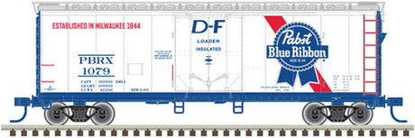 Atlas 20006333 40' Plug-Door Boxcar - PBRX Pabst Blue Ribbon #1079 (white, blue, red) HO Scale