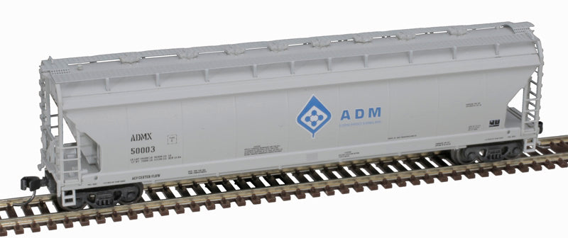 Atlas 50006068 Pressureaide Centerflow Covered Hopper - ADM #50007 (gray, blue, Molecule) N Scale