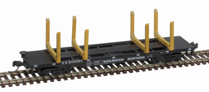 Atlas 50006283 45' Logging Flatcar - Burlington Northern #633008 (black, yellow) N Scale