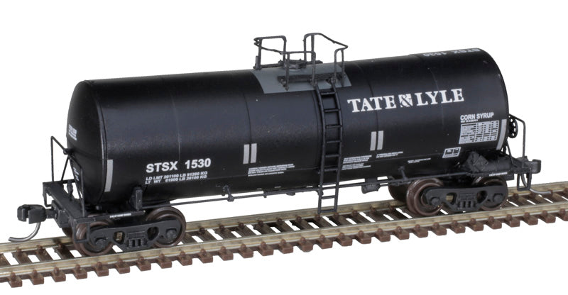 Atlas 50006449 Trinity 17,600-Gallon Corn Syrup Tank Car - STSX Tate & Lyle #1794 (black, white, silver, Conspicuity Stripes) N Scale