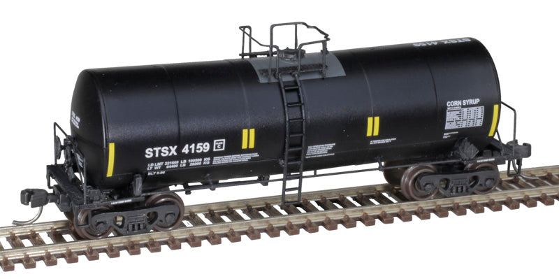 Atlas 50006451 Trinity 17,600-Gallon Corn Syrup Tank Car - STSX Tate & Lyle Staley #4256 (black, white, yellow), Conspicuity Stripes N Scale