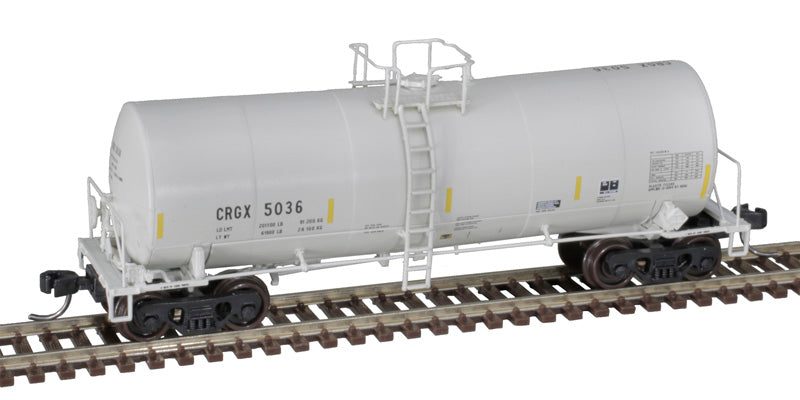 Atlas 50006456 Trinity 17,600-Gallon Corn Syrup Tank Car - Cargill #5036 (UTCI Repaint, light gray, black, yellow, Conspicuity Stripes) N Scale