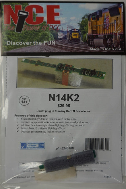 169 NCE -  Kato N Scale N14K2 Drop-In Control-Only Decoder with Pre-Soldered Motor Clips