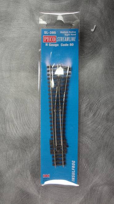 Peco SL-395 N Scale Medium Radius Right Hand Insulfrog Turnout