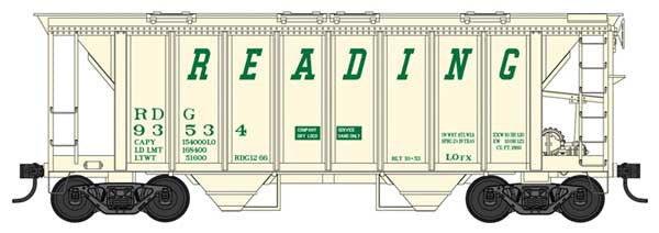 Bowser 42767 70-Ton 2-Bay Covered Hopper - Reading #93541 (beige, Sand Service, Built 10-53 Repack 12-66) HO Scale