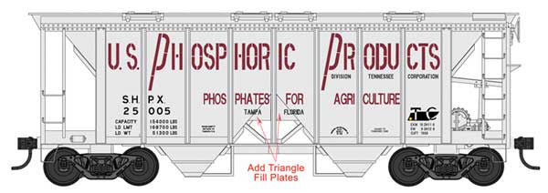 Bowser 42775 70-Ton 2-Bay Covered Hopper - US Phosphoric Products #25019 (gray, red, Built 6-40) HO Scale